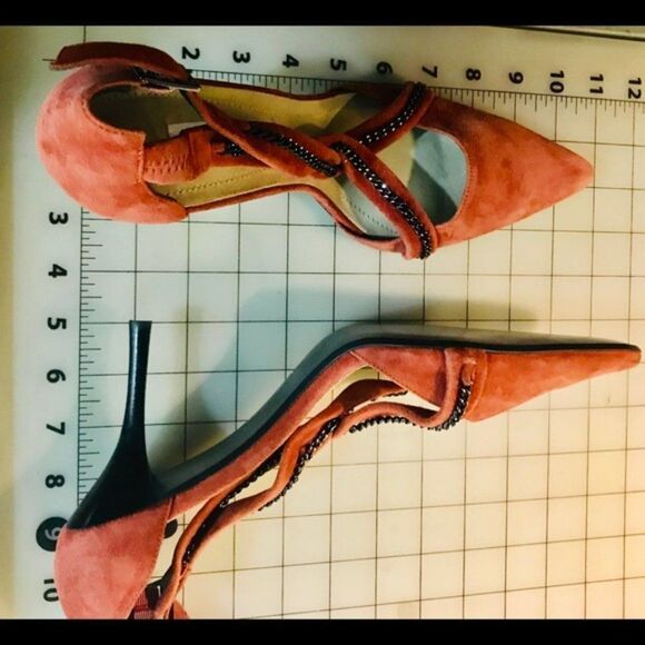 Calvin Klein Orange Strappy Chain 4 inch Heels Y - Picture 3 of 9